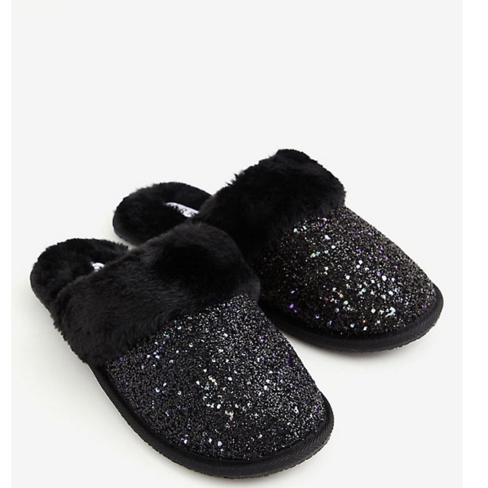 Black Glitter Slippers